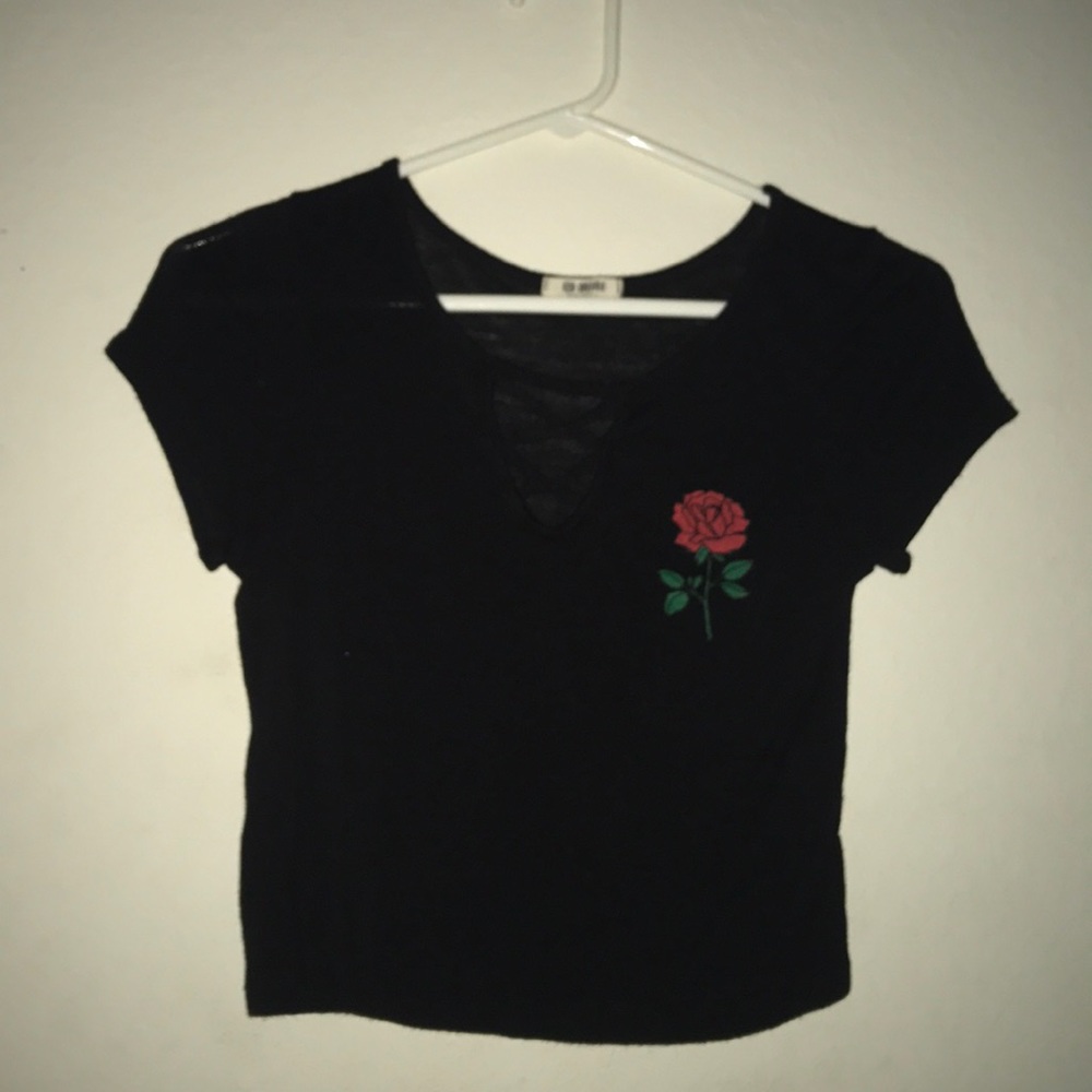 Papaya Black Tee With Rose
